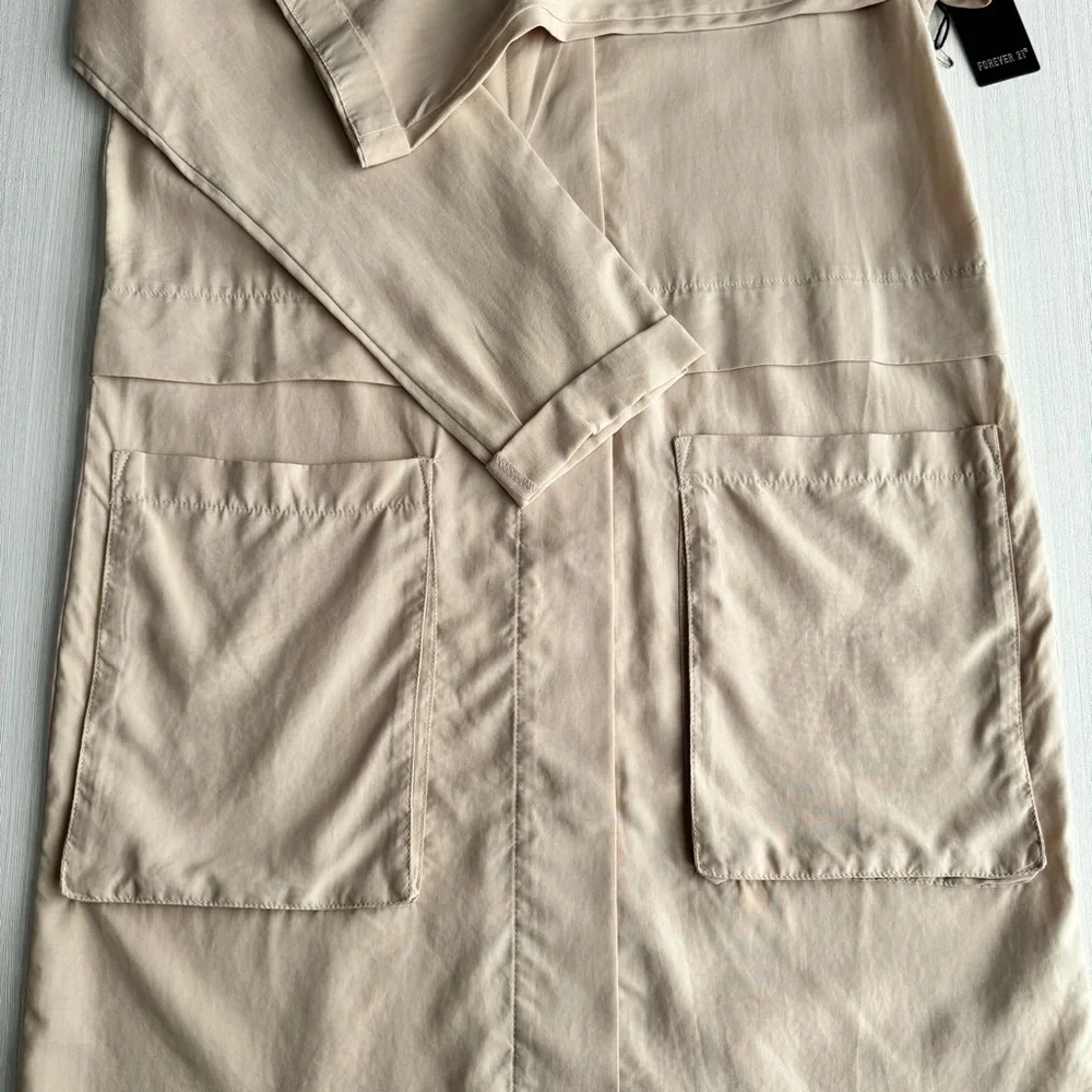 Forever 21 Longline Utility Jacket Beige Lyocell S‎ Lightweight Casual